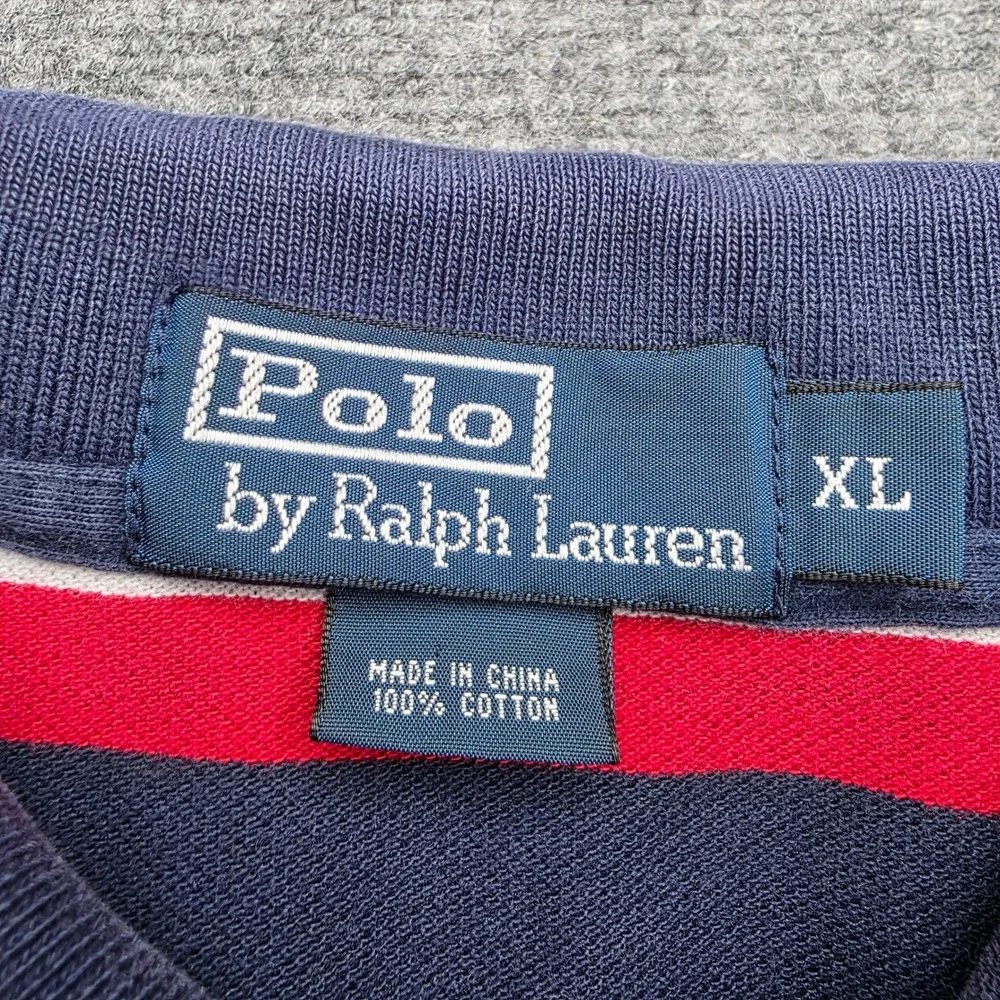Polo Ralph‎ Lauren Shirt Mens XL Blue Red White Striped Short Sleeve Pique Polo